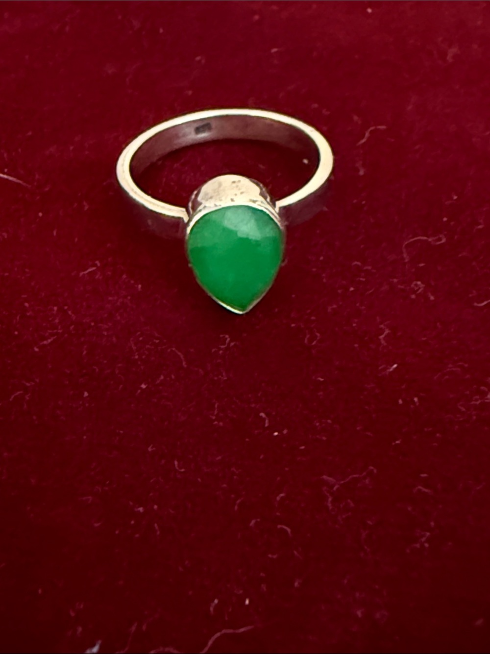 Sterling Silver Teardrop Green Jade Stone Ring 6
